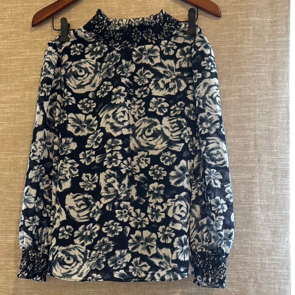 J. Crew Floral Blouse - Black and White